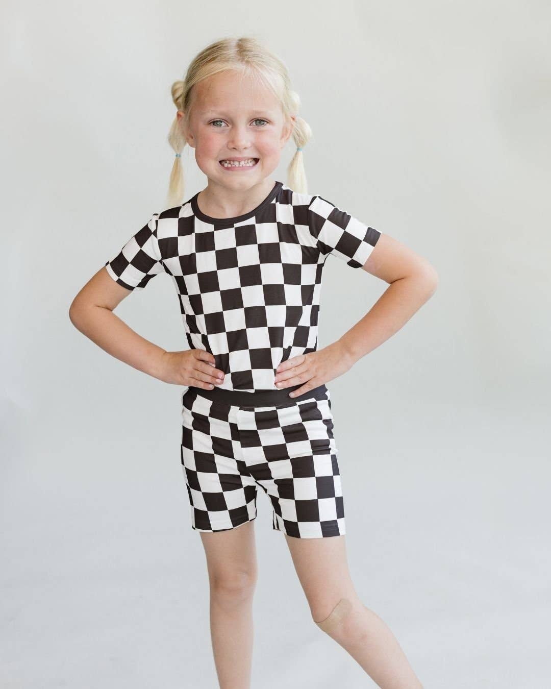 Lucky Panda Kids - Wholesale Sleepwear Set - Kids - Bamboo Two Piece Baby Clothing Shorts Set | Black Checkered2