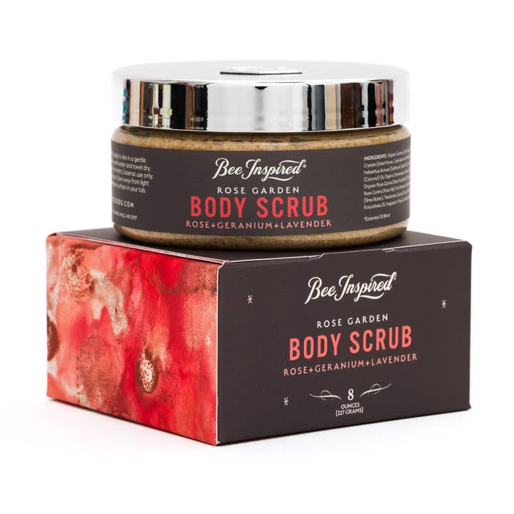 Rose Garden Body Scrub | 8oz Rose & Lavender Body Scrub for wholesale by Bee Inspired