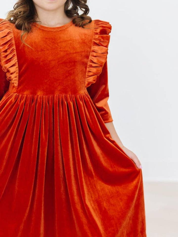 Mila & Rose - Wholesale Dress - Kids - Pumpkin Spice Velvet Ruffle Twirl Dress0