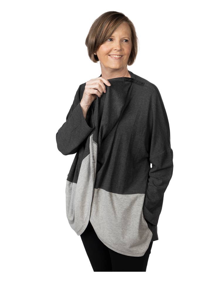 Camisa Envolvente Colorblock em Cinzento por atacado de KickIt Pajamas