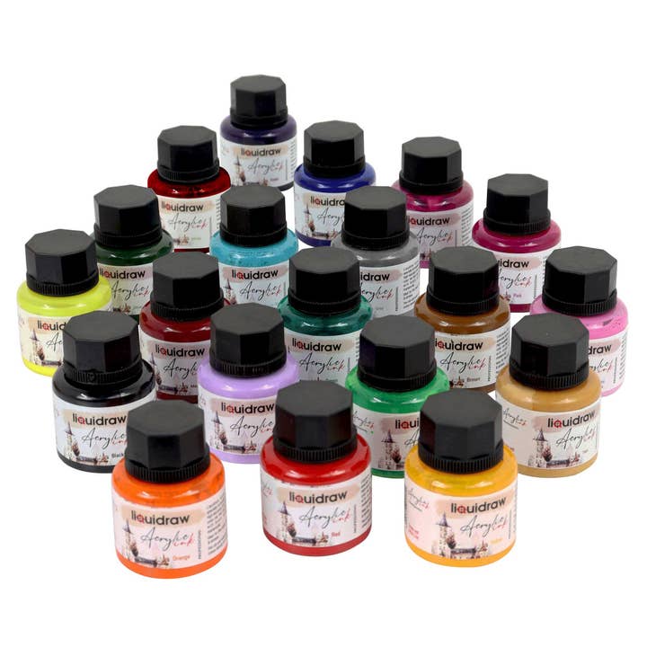 Liquidraw - Wholesale Paint set - Liquidraw Acrylic Inks for Artists Set of 20 Waterproof Ink Set 35ml Professional for Painting, Drawing, Paints, Art, Brushes, Paper, Board, Canvas, Fabric & Wood4