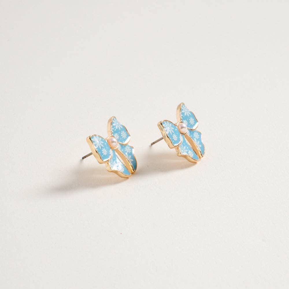 Designature New York - Wholesale Stud/Post Earrings - Christmas Pattern Ribbon with Pearl Post Earrings2