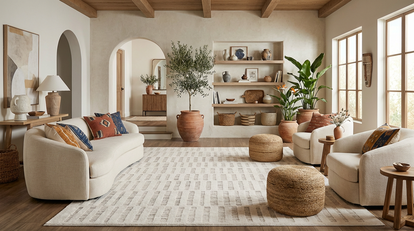 Boho Abstract Beige Cream Indoor Area Rug for wholesale on Faire4