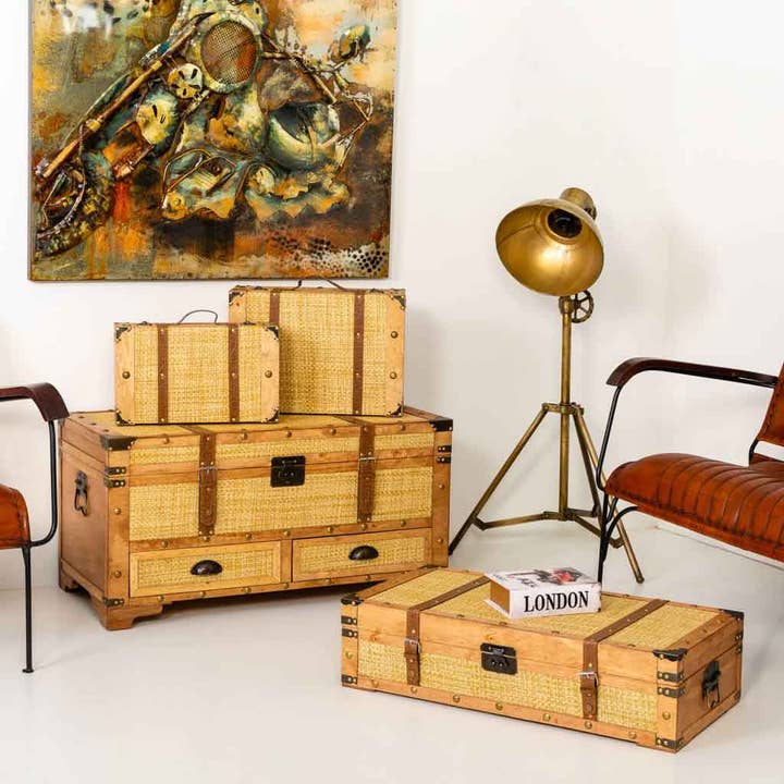 Creaciones Meng - Wholesale Luggage - Wooden trunk and suitcase and rack set 2 pieces1