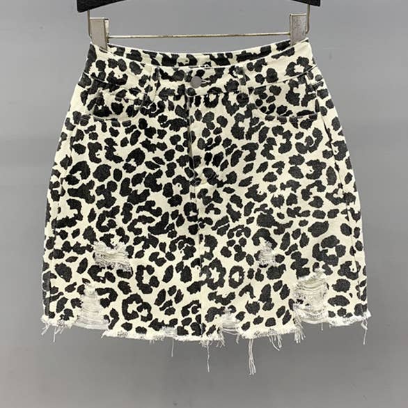 SK035Y High Waist Leopard Print Denim Mini Skirt for wholesale by Productseeker
