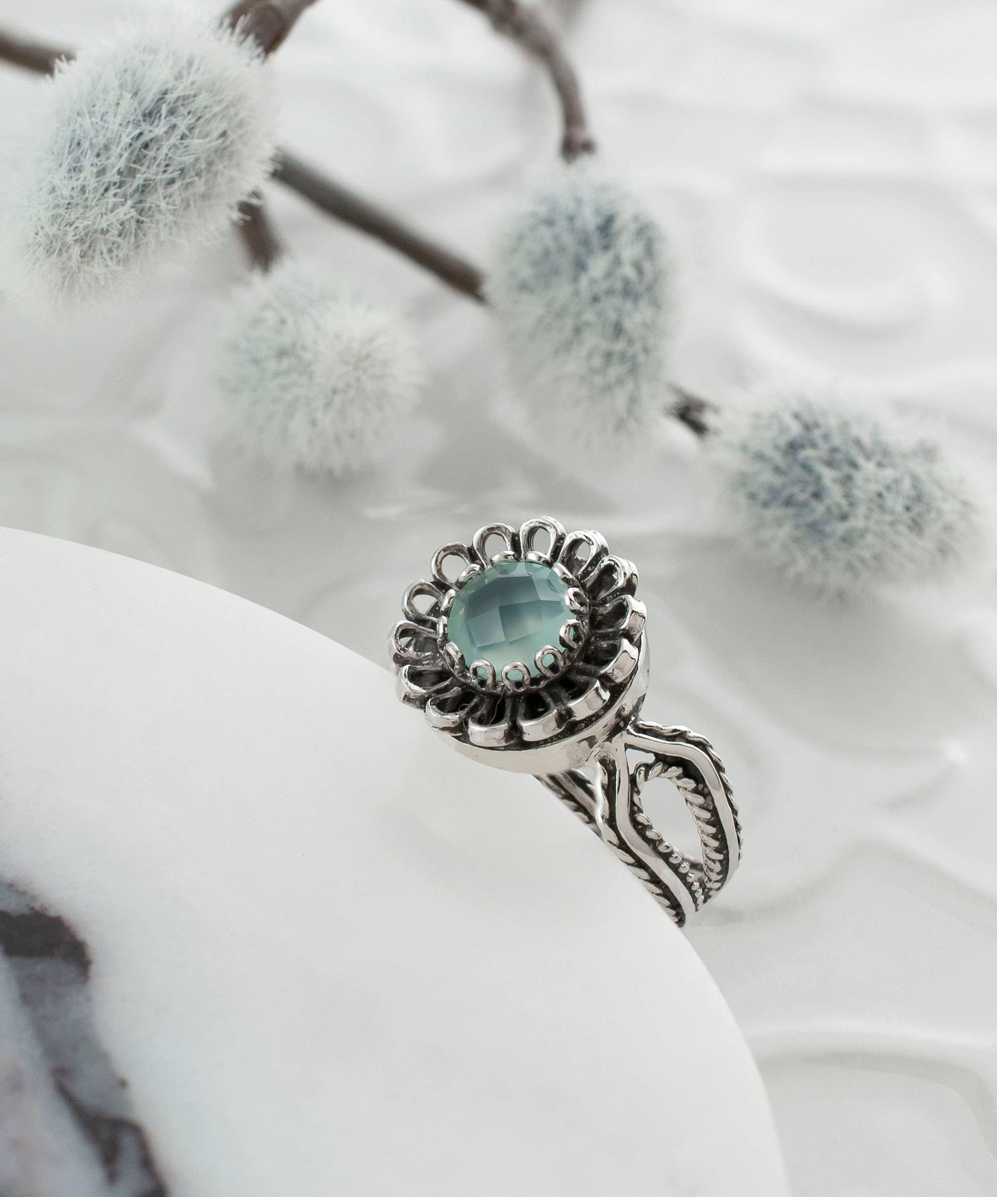 Filigranist Jewelry - Vente Bague de cocktail/de cérémonie - Bague en argent pour femme avec pierre précieuse en calcédoine aqua délicate3