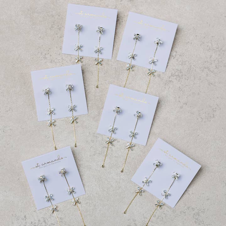 St Armands Designs of Sarasota - Wholesale Dangle Earrings - Diamond Bow Gold Duster Drop Holiday Earrings 2