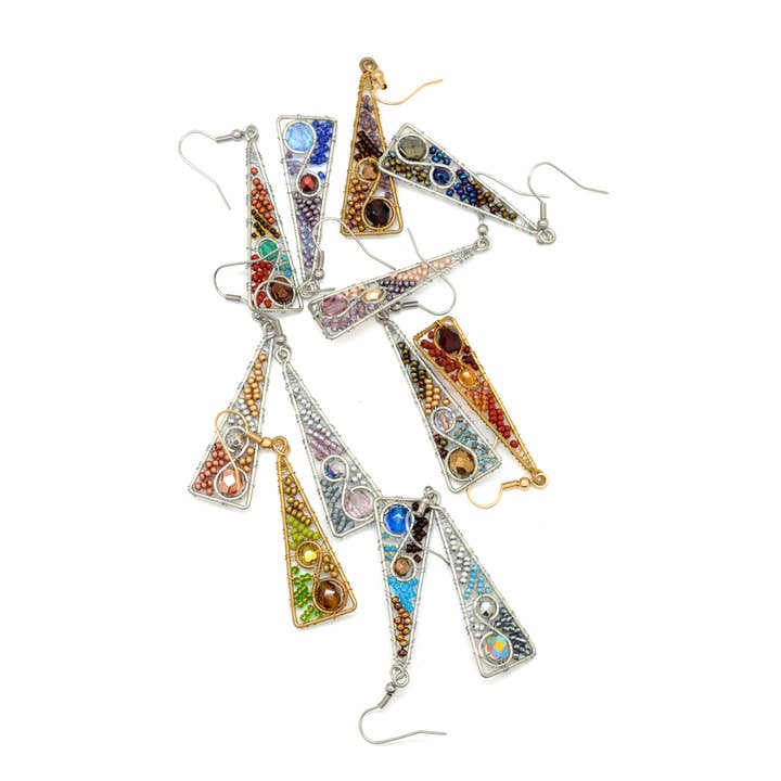 Glass Bead & Wire Triangle Swirl Earrings - Fair Trade for wholesale by Dunitz & Company