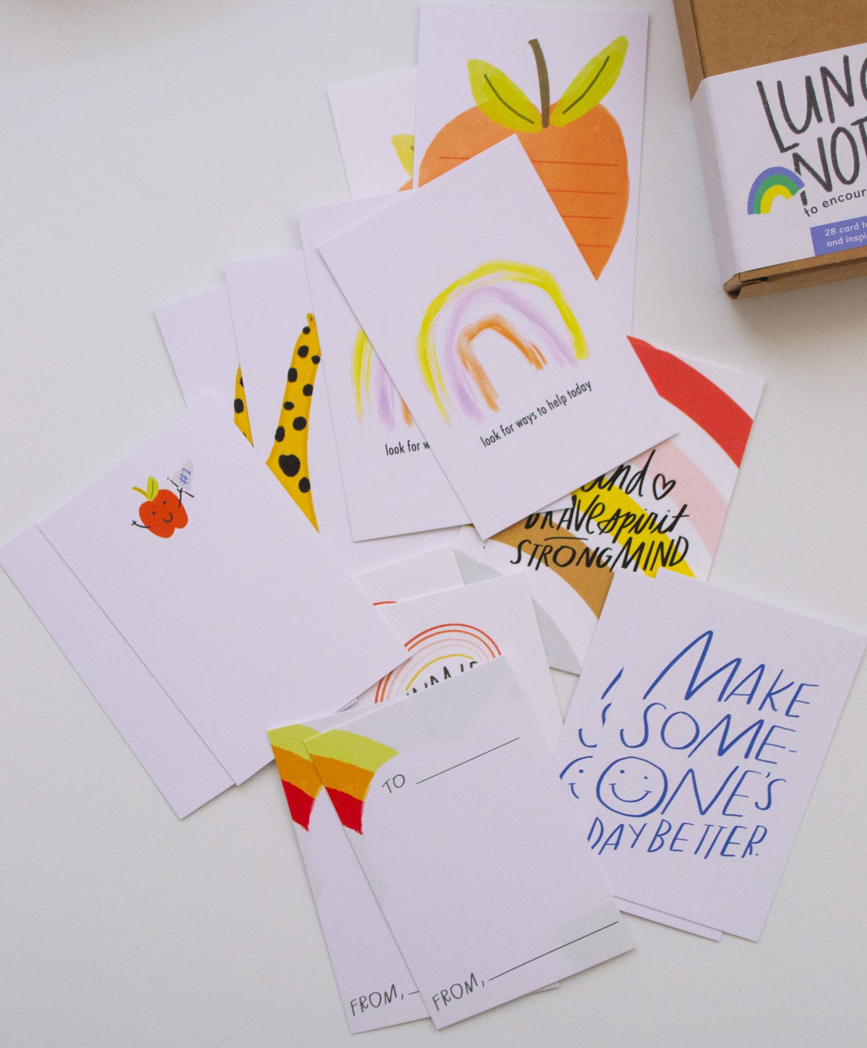 give with joy - Wholesale Stationery/Notecard Set - Lunch Notes to Encourage Kids, 28 Cards for Lunches4
