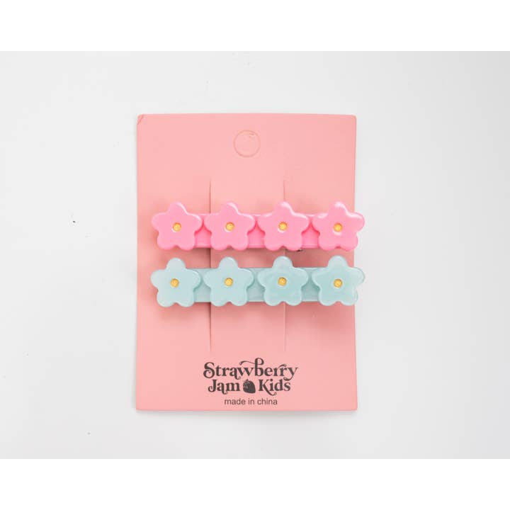 Strawberry Jam Kids - Wholesale Hair Clip - Kids - Pink and Teal Flower Hair Clip Set