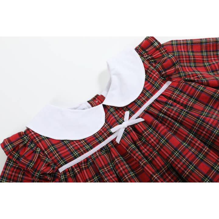 Red Christmas Plaid Colllared Ruffle Dress for wholesale on Faire5