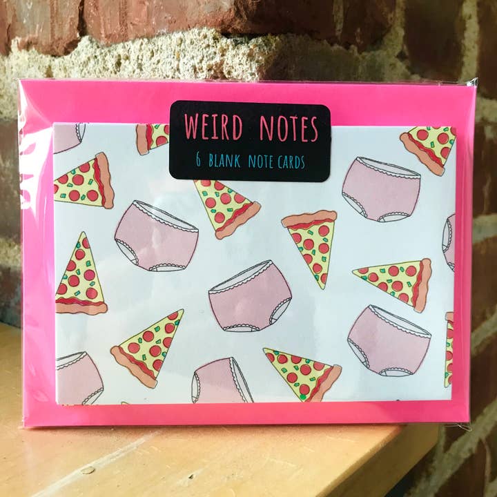 Weird Notes - cute blank note card set, pizza and panties for wholesale by Bangs & Teeth