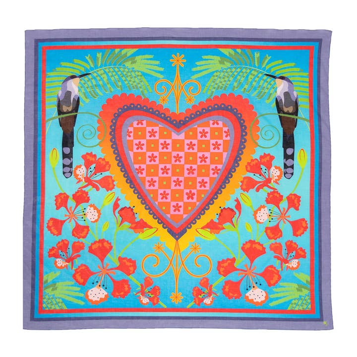 Blå lyxig fyrkantig halsduk i italiensk bomulls Voile | Original haitiska inspirerade konsthalsdukar av kvinnoägda småföretag | Abaka Lagoon för wholesale av ZILEM