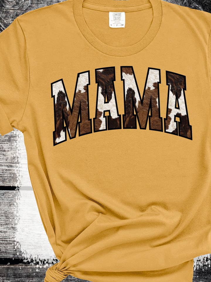 Comfort Colors® Mama Faux Cow Western T-shirt, Western Mama for wholesale by A Blessed Texas Mess Boutique