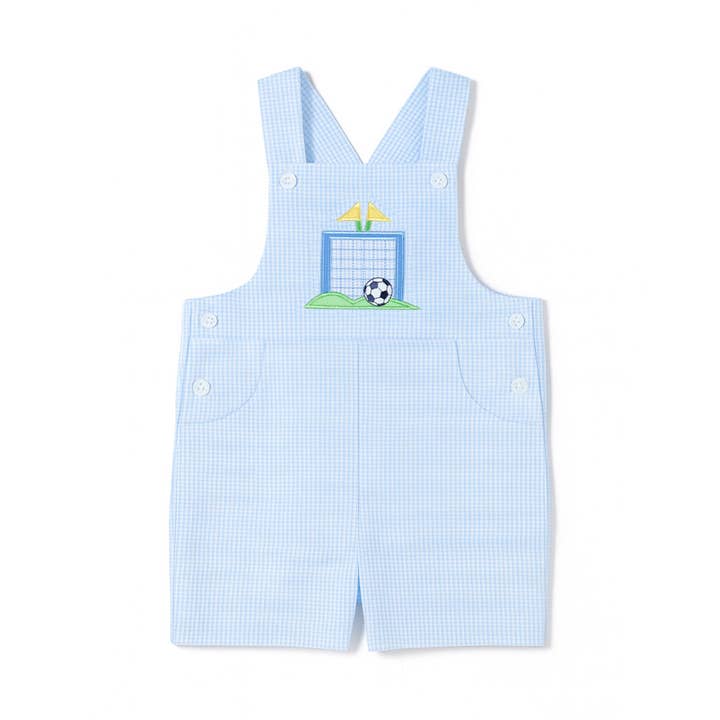 Check Seersucker Shortall With Soccer Goal for wholesale by Florence Eiseman
