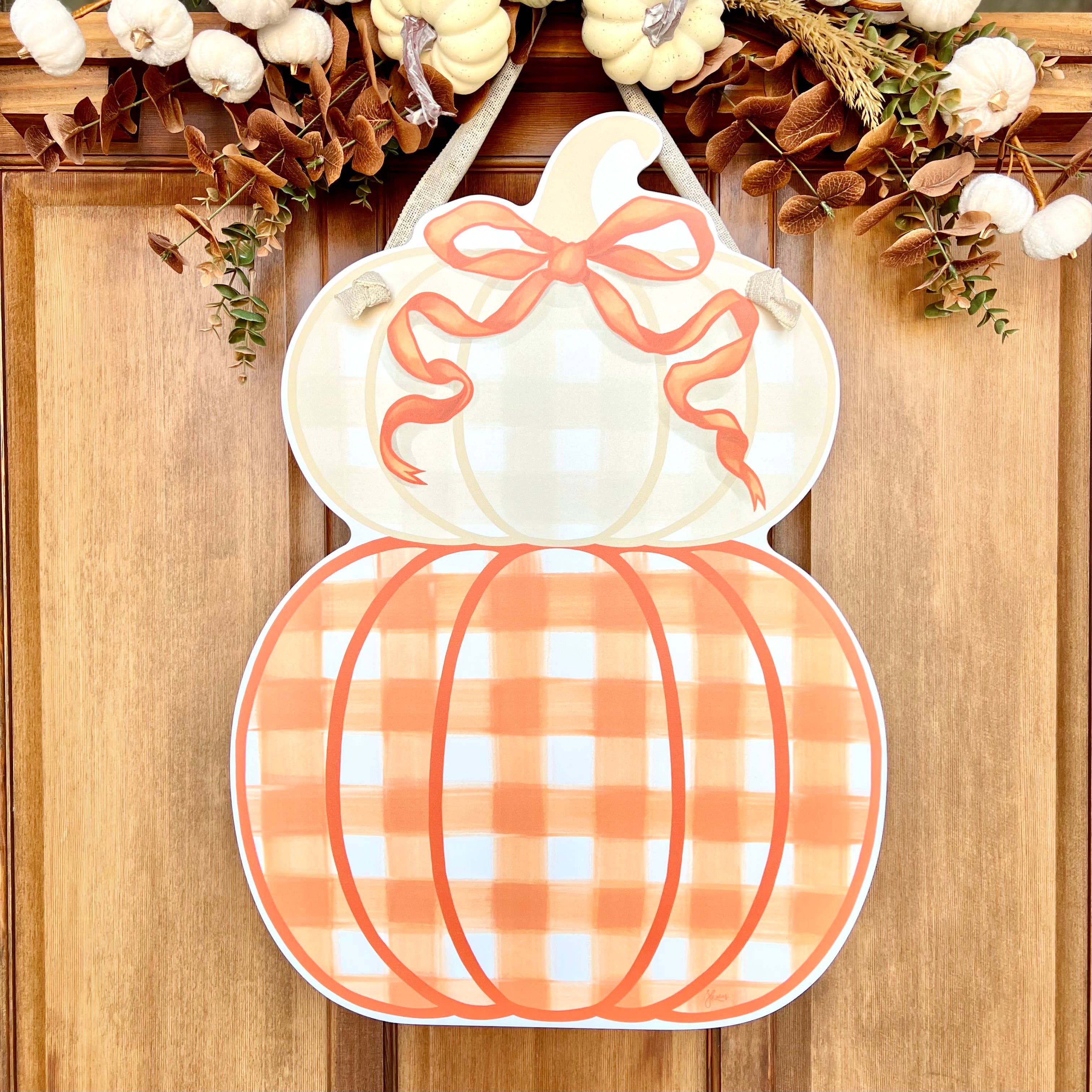 Songbird Grove Collection - Wholesale Door Hanger - Orange Stacked Pumpkin Duo Door Hanger5