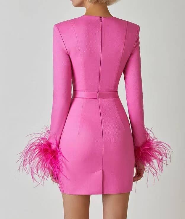 Sanyao Fashion – Großhandel Kleid – Damen – SY315 Elegantes Langarmkleid mit Straußenfedern für Herbst und Winter15