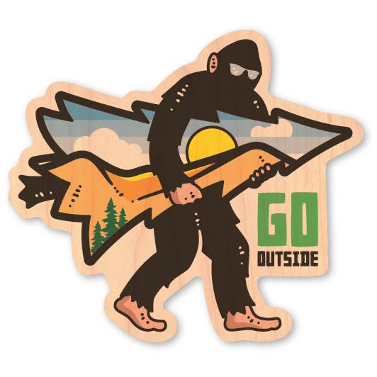 Wood Sticker - Bigfoot Carrying Tree Go Outside for wholesale by Morris Magnets