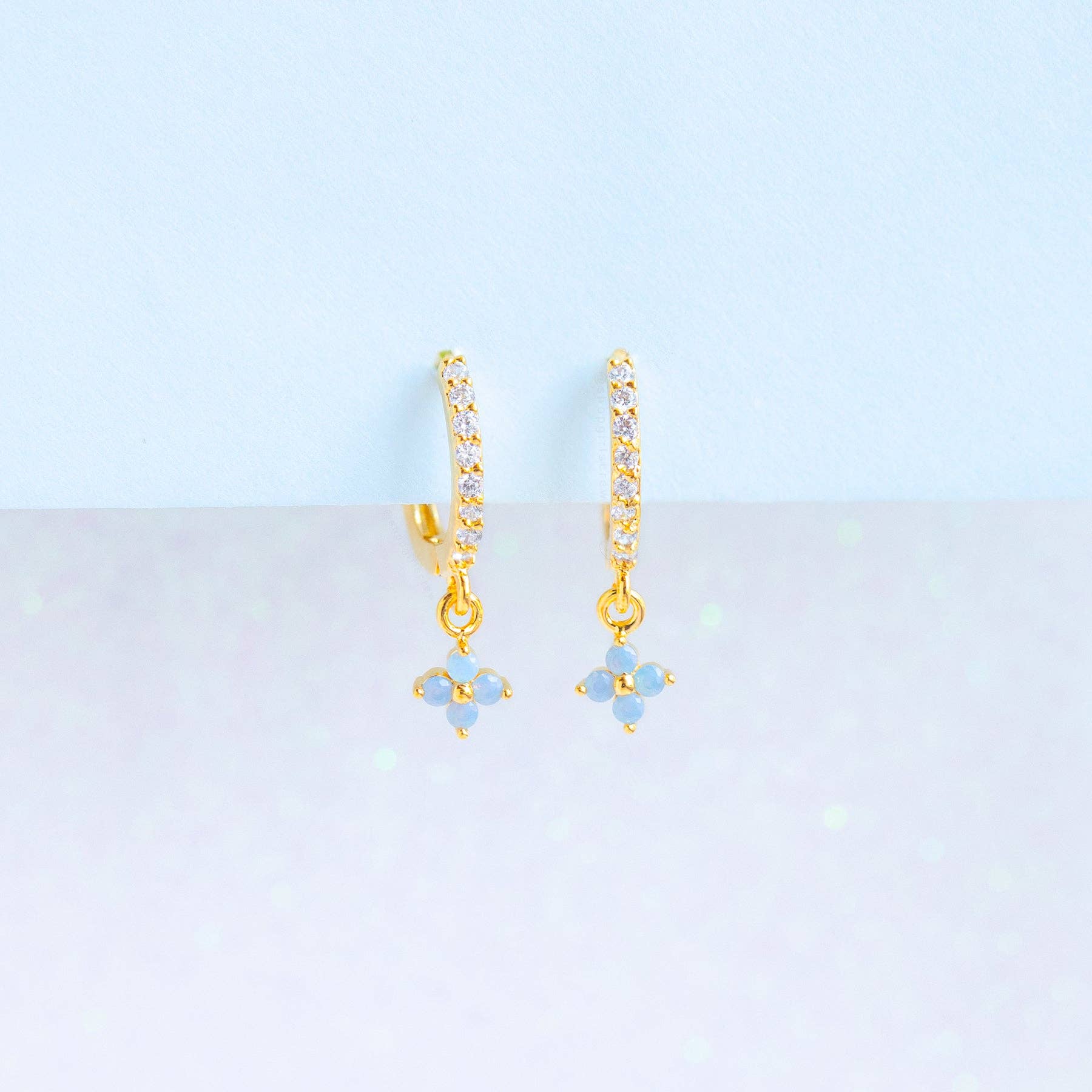 Girls Crew - Wholesale Dangle Earrings - Blue Blossom Love Dangle Hoops14