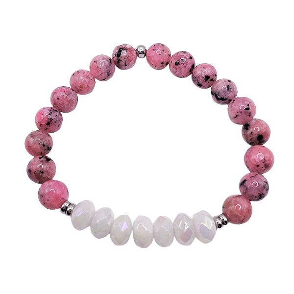 Positive Purpose - Brac en jade blanc et jaspe rose de Dalmatie pour la vente par Featherly