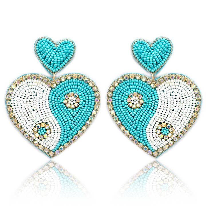 Suzie Q USA - Wholesale Dangle Earrings - Seed Bead, Yin Yang Shape Heart, Fabric Post Drop Earrings