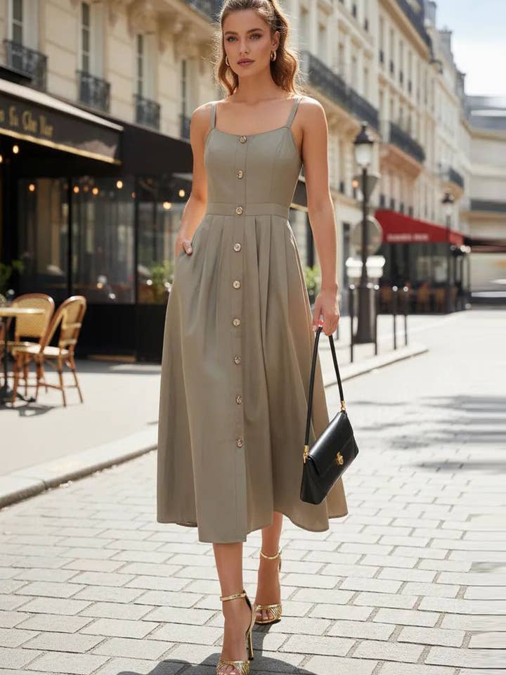 Button Detail Midi Dress for wholesale by VAVA by Joy Han