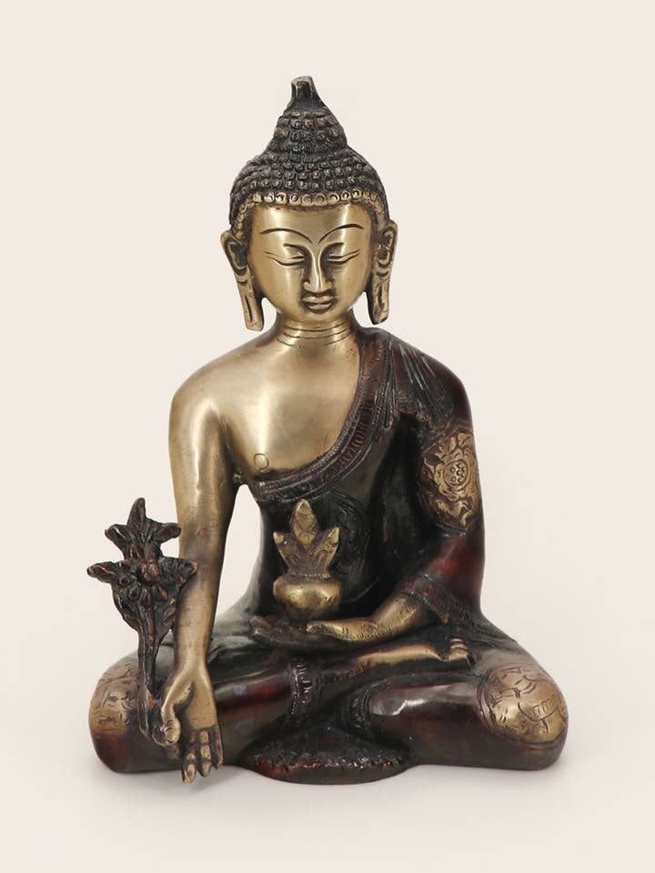 Medicine Buddha Statue in Brass With Intricate Design for wholesale by Buddha Groove