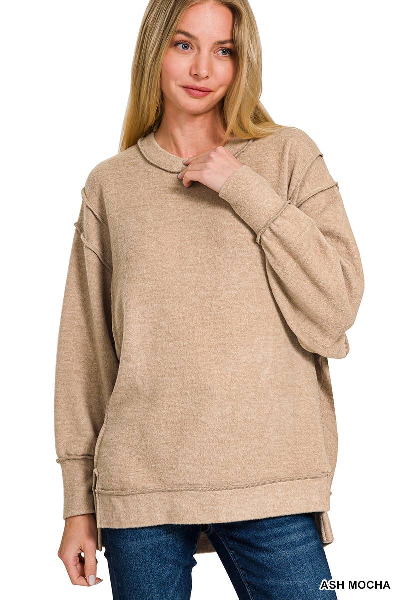 42POPS - Wholesale Knit Sweater - Women's - `.Brushed Melange Hacci Exposed Seam Sweater W/ Side20