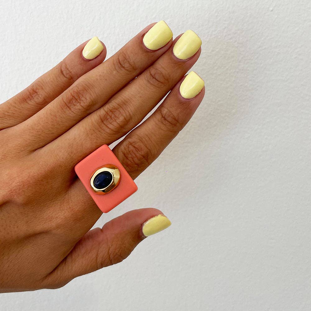 ÉMOLO - Wholesale Cocktail/Statement Ring - Coral women's ring with natural sodalite stone3