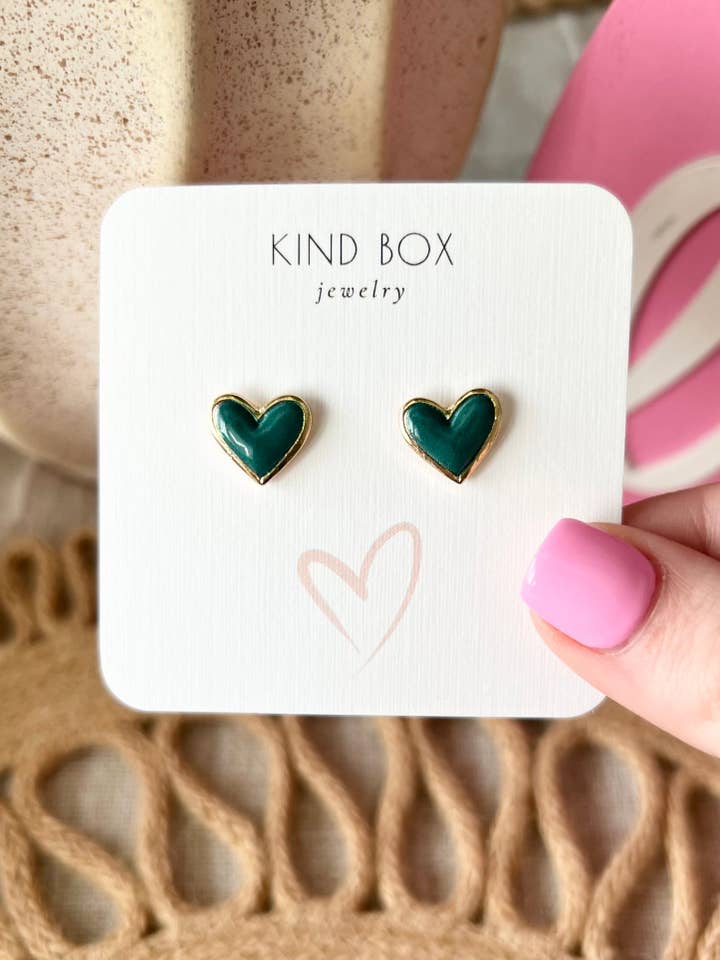 Valentines Earrings: Green Hearts for wholesale by Kind Box