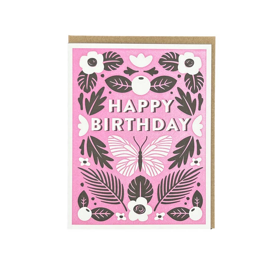 Botanical Butterfly Birthday Letterpress Card for wholesale by Igloo Letterpress