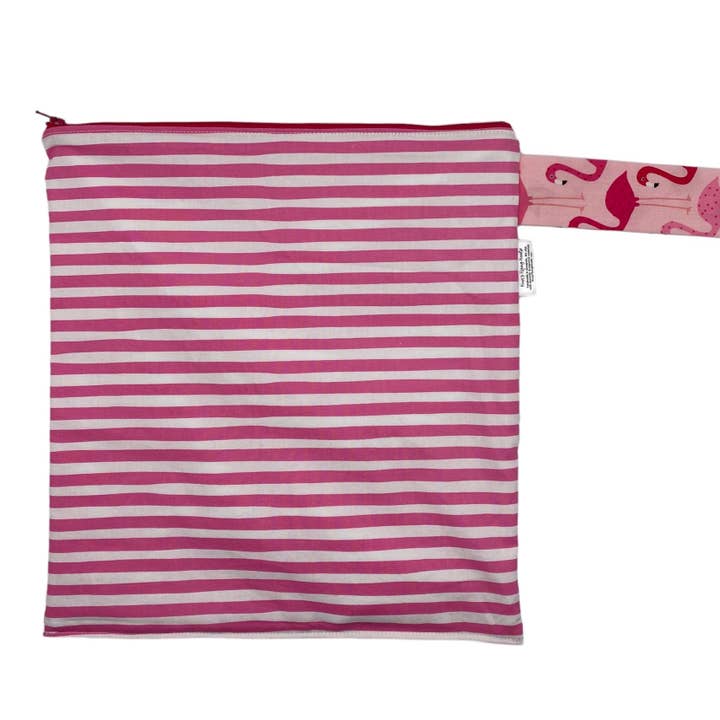 Large Wet Bag with Handle Stripes Wonky Flamingos for wholesale by Nina's Flying Needle