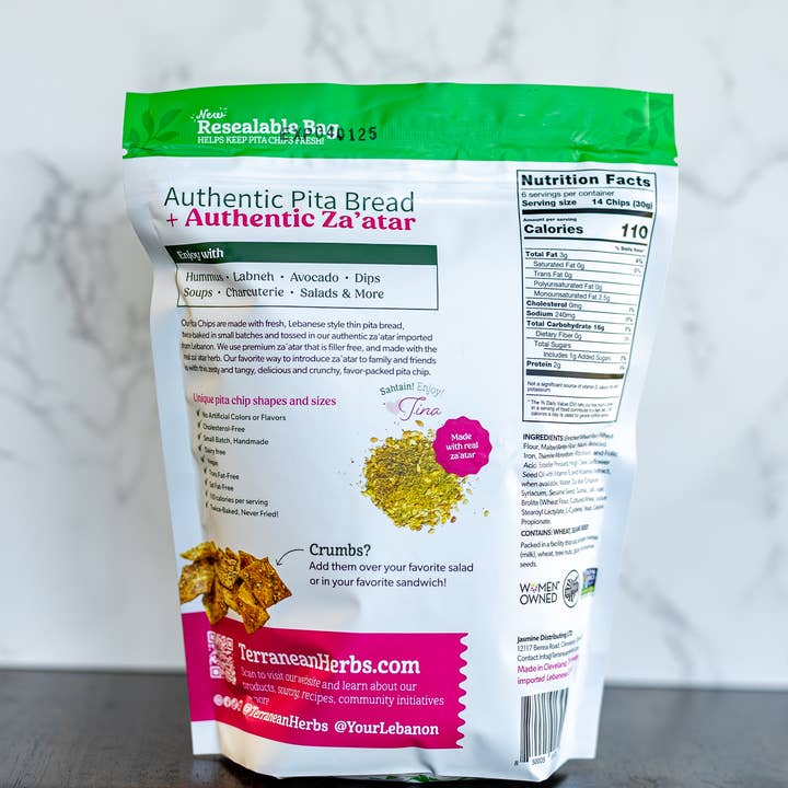 Terranean Herbs & Spices – Engroshandel Chips – Za'atar dobbeltbagte pitachips (184 g)1