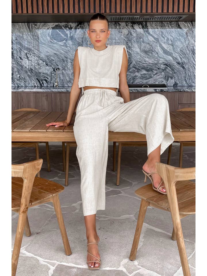 Sweetkama - Wholesale Top & Pant Set (NOT Loungewear) - Women's - Linen Sleeveless Crop Top and Pants 2PCS Set 2TZ2186