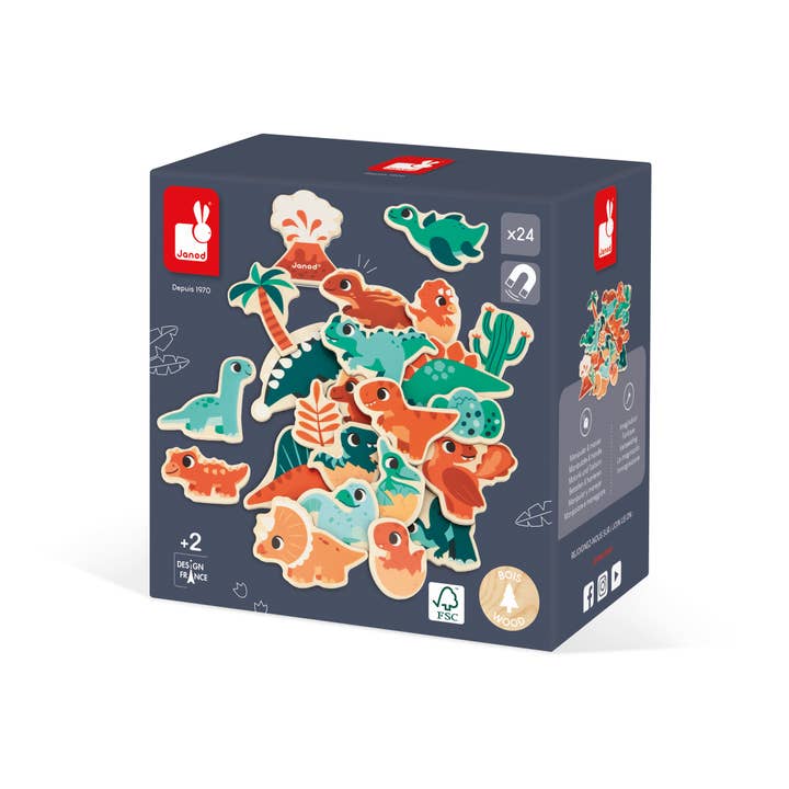 Janod - Wholesale Magnet - Kids & Baby - Set of Magnets | Dino | 24 wooden magnetic pieces | toy7