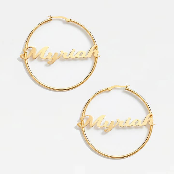 The Name Hoops for wholesale by The M Jewelers