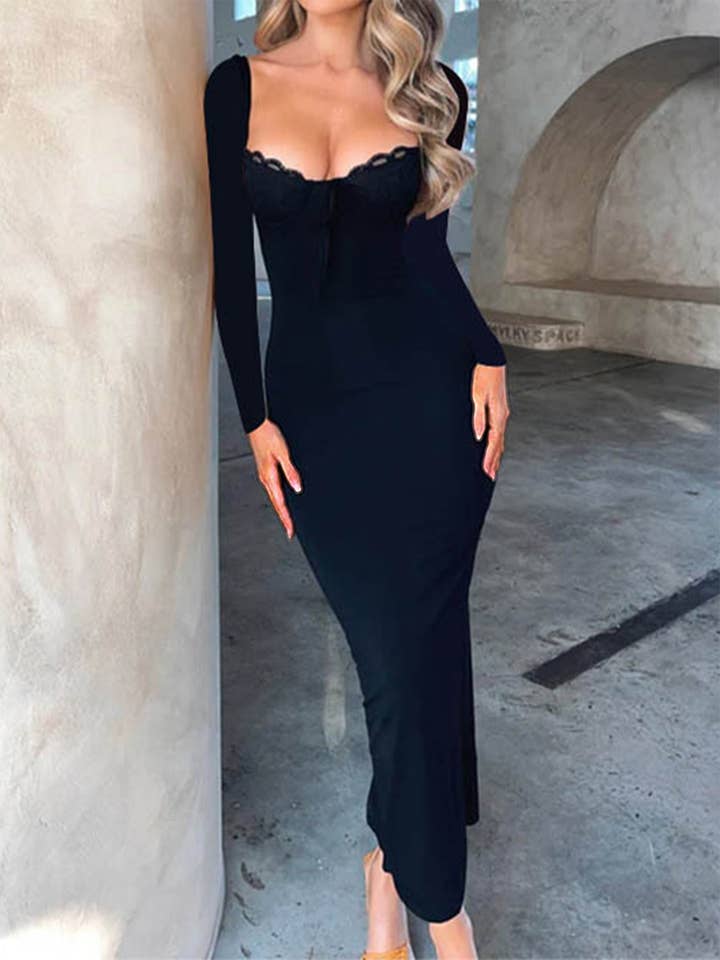 ElevateWell - Wholesale Dress - Women's - Elegant Long Sleeve Maxi Dress – Sophisticated Slim Fit Wome6