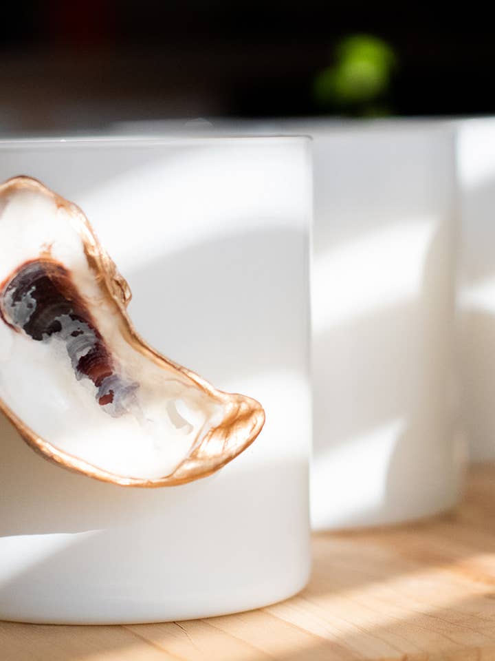 Oyster Shell Candle - White on White for wholesale by Rambling Caravan
