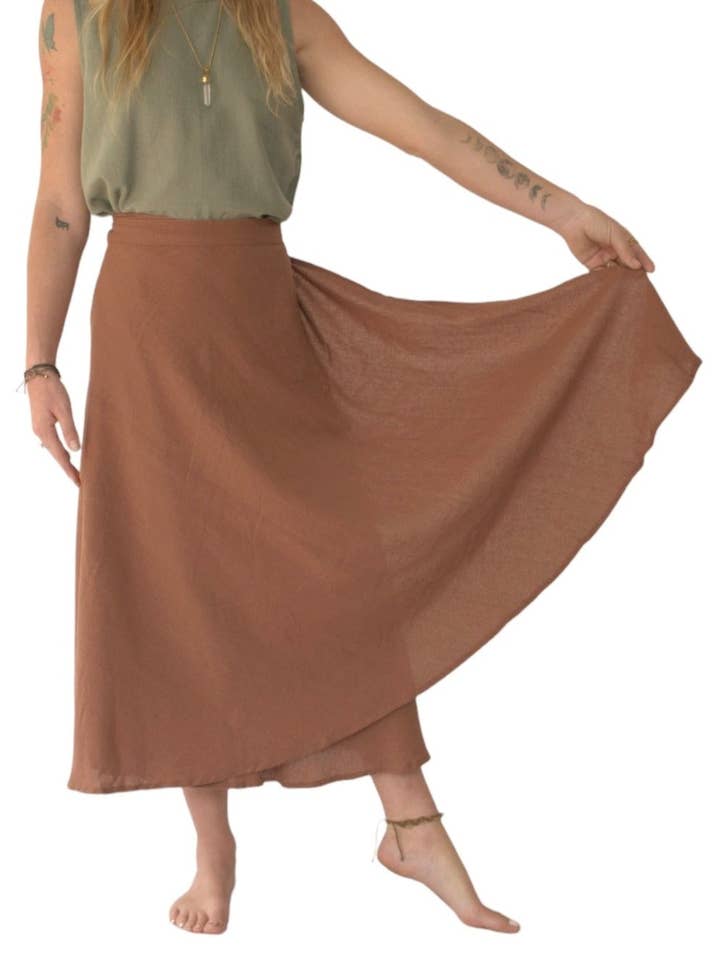Organic Cotton Terracotta Wrap Skirt for wholesale by Sacred Ceremony