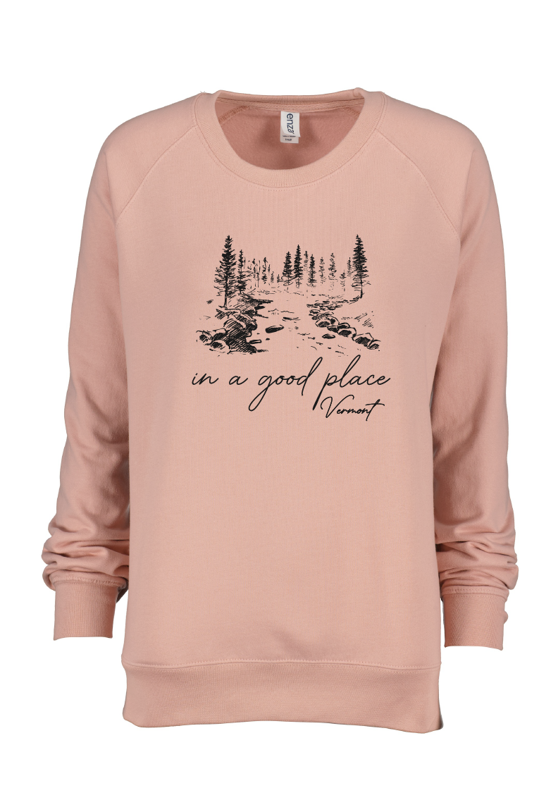 MT Brand Apparel - Wholesale Graphic Sweatshirt - Women's - In A Good Place 'Woodsy' Customizable Hi/Low Crew Pullover6