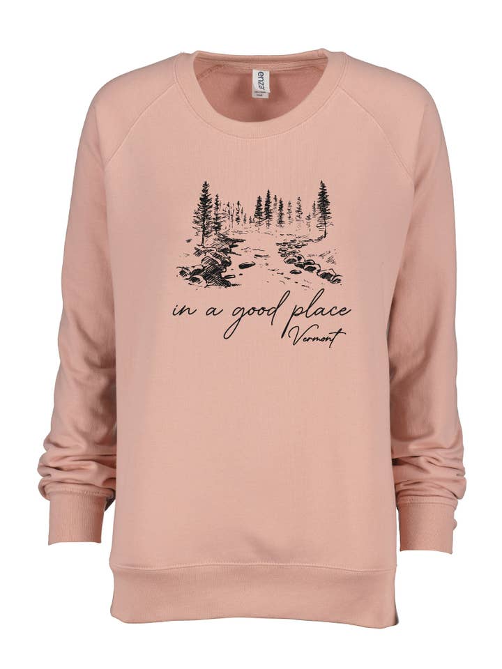 MT Brand Apparel - Wholesale Graphic Sweatshirt - Women's - In A Good Place 'Woodsy' Customizable Hi/Low Crew Pullover6