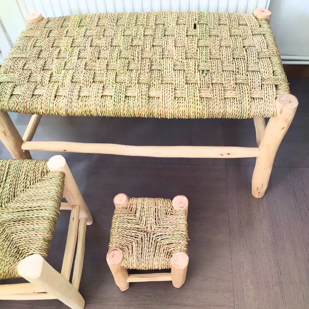 High crafty - Wholesale Bench - Handcrafted Moroccan Beldi Bench – Natural Wood & Doum3