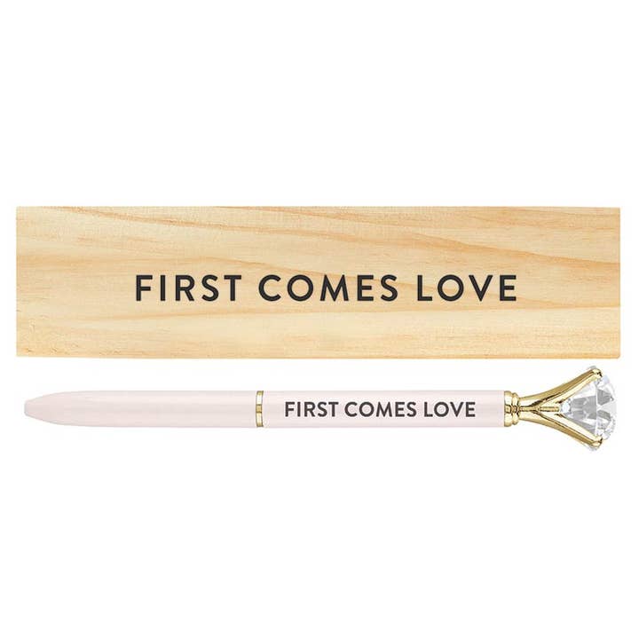 Wood Box with Gem Pen - First Comes Love for wholesale by Santa Barbara Design Studio by Creative Brands