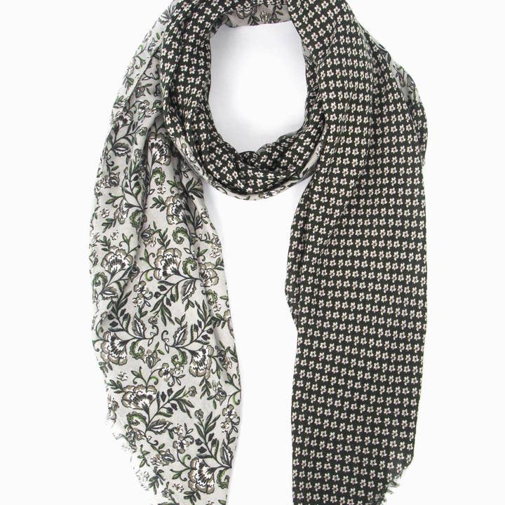 Flora Lichtgewicht Sjaal - Khaki, Indiase Bloemenprint voor wholesale door Sarta