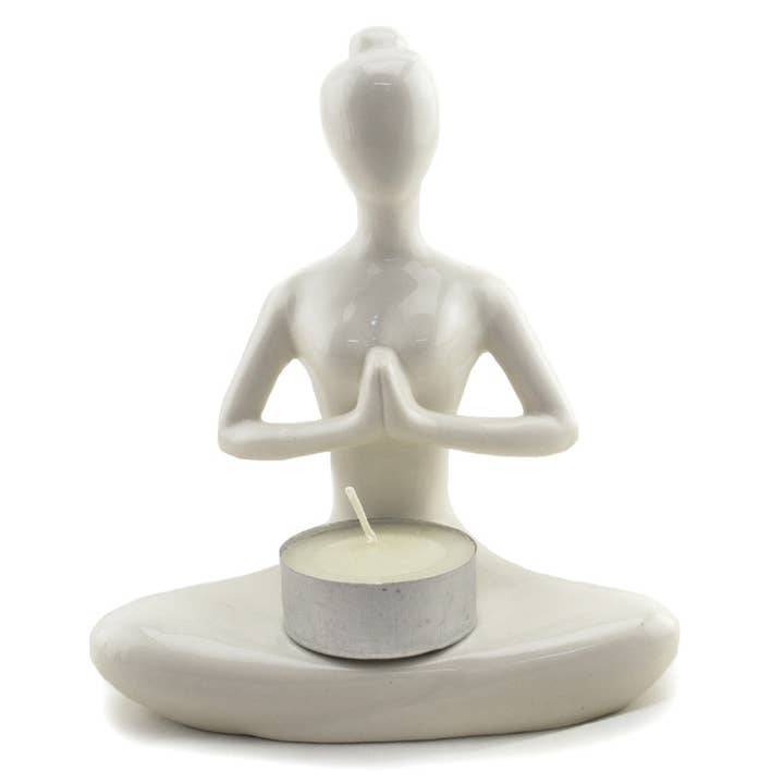 Original Source - Wholesale Candle Holder - Ceramic Candle Holder - Yoga Lady Prayer - White
