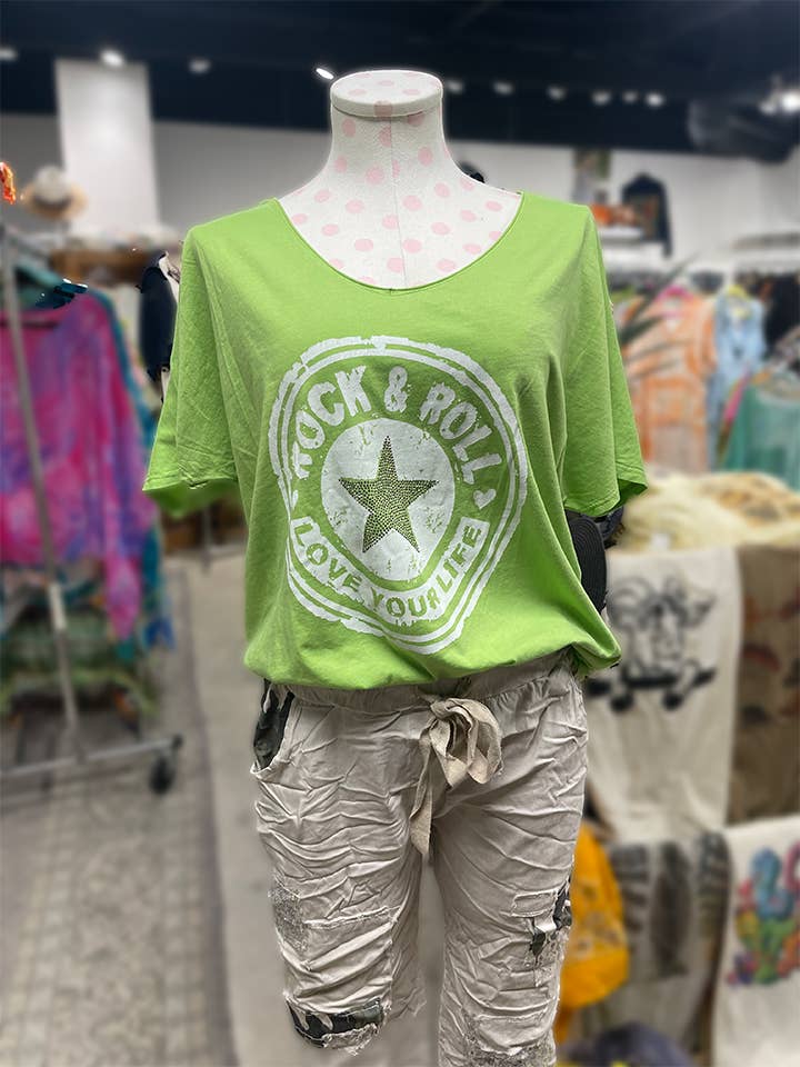 Tee w/ 'Rock & Roll Love Your Life' Print in 5 Color Options for wholesale by LeParisPetit by I Love Linen