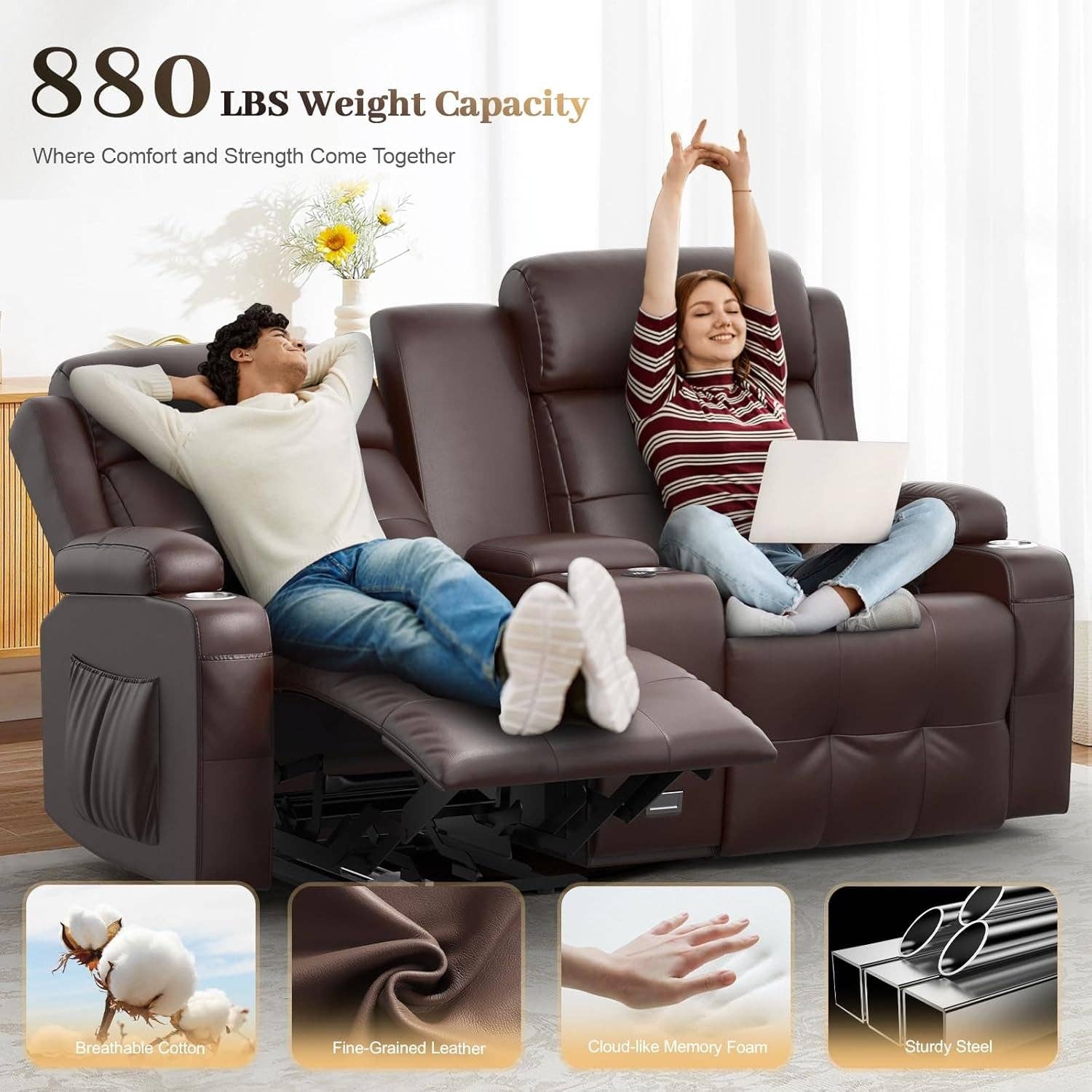 Brown Reclining Massage Loveseat With USB Ports And Wall Hugger for wholesale on Faire1