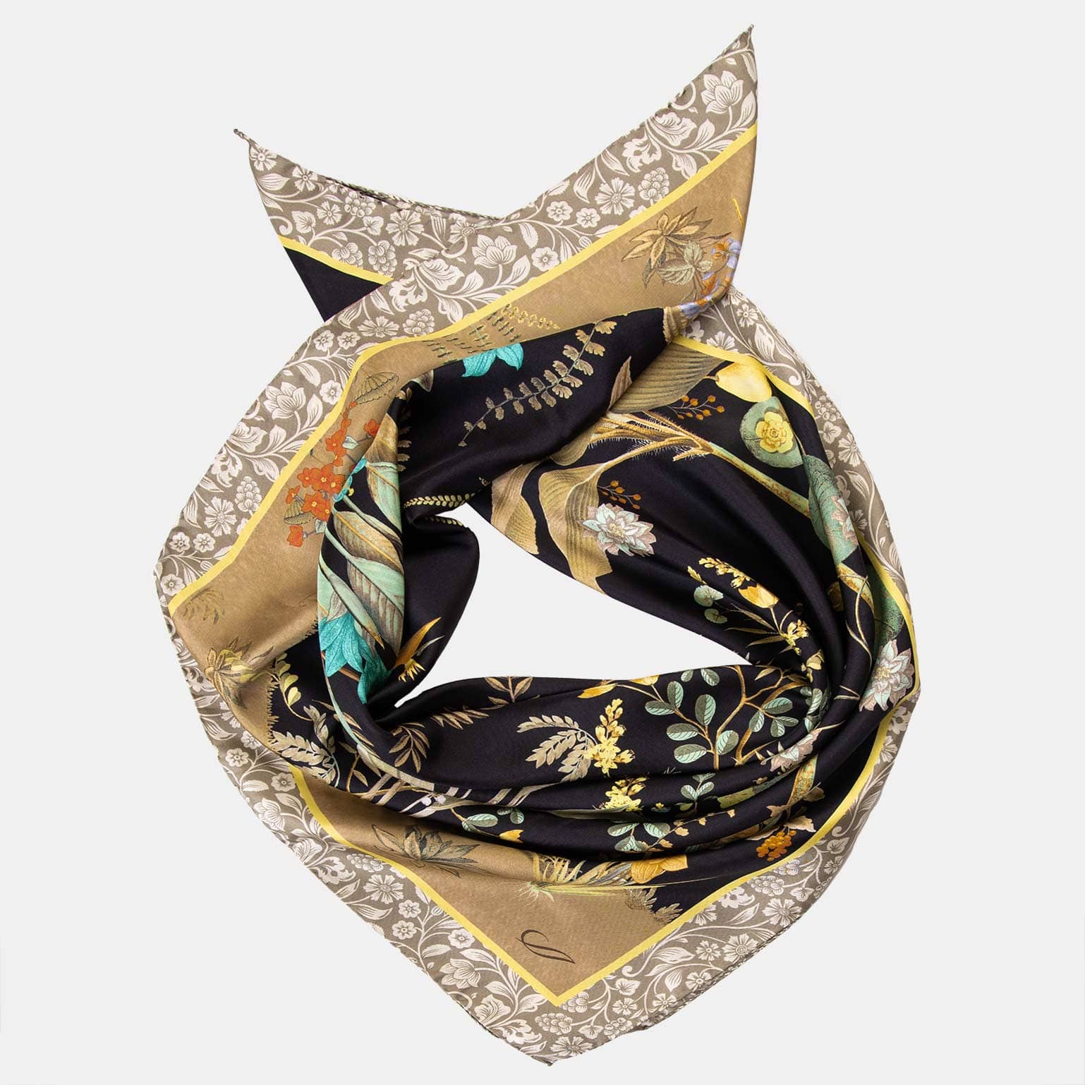 Elizabetta Made in Italy USA – Großhandel Schal – Damen – Fantasia - Handgerolltes Seidentuch - Schwarz2