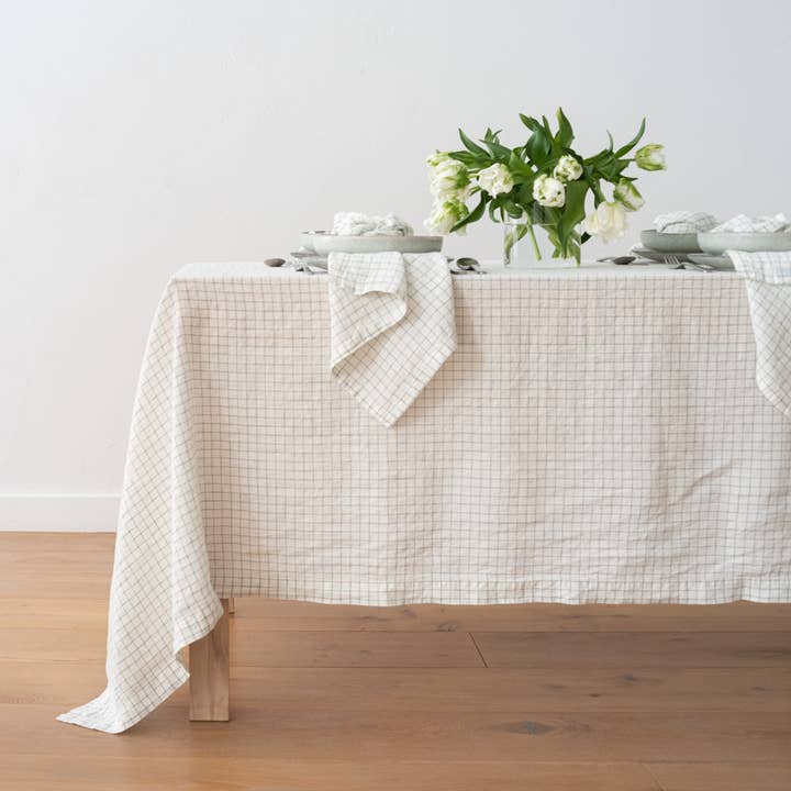 Check Washed Tablecloth White/Arctic for wholesale by LinenMe