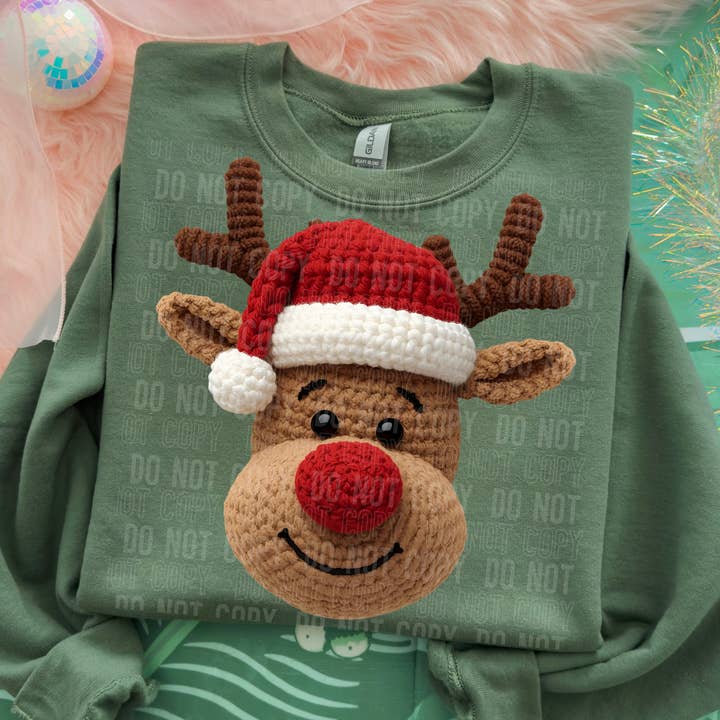 Reindeer Face Faux Yarn #2720 DTF Transfer for wholesale by Flawless Transfers